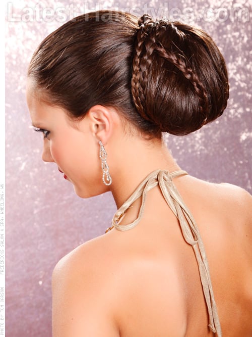 Goddess Bun Dramatic Braided Style Back View