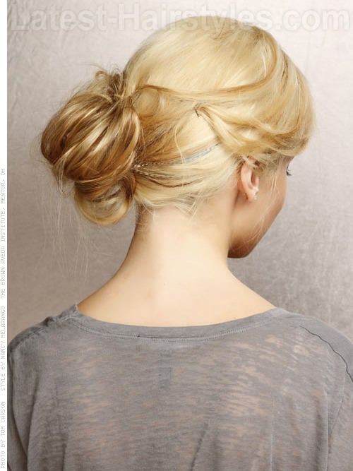 Messy Chic Loose Blonde Updo Back View