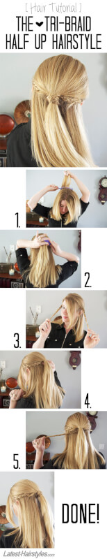 m a sucker for a actually unproblematic hairstyle [Hair Tutorial] The Tri-Braid Half Up Hairstyle