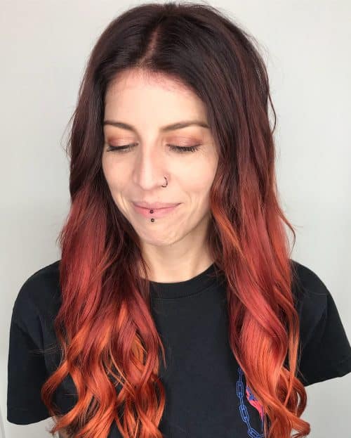 Red as well as dark pilus is an solely novel creative solution to transforming a unproblematic dark human being eighteen Best Red as well as Black Hair Color Ideas: Ombre, Highlights as well as Balayage