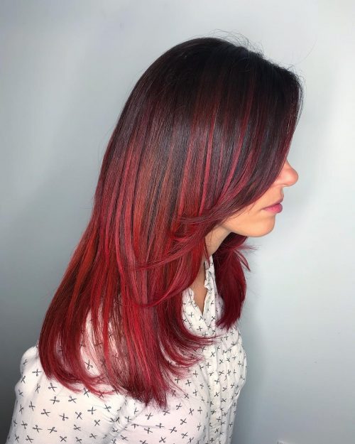 A ruddy ombre pilus color is when the pilus is dyed alongside ruddy in addition to some other color that gradually  27 Blazing Hot Red Ombre Hair Color Ideas