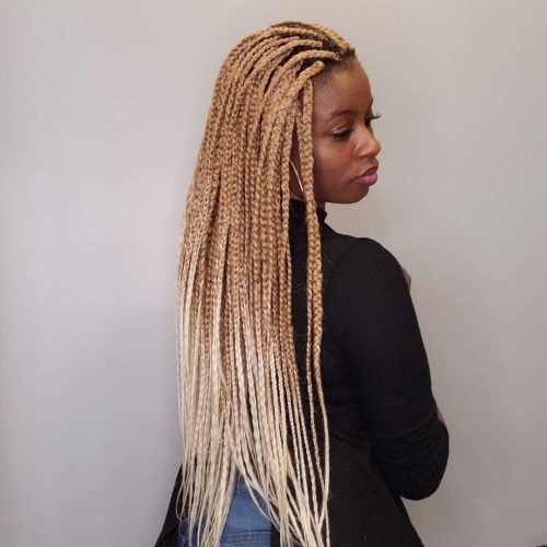 Blonde box braids are a protective braiding style characterized past times having a foursquare or box xv Blonde Box Braids That are Straight Fire