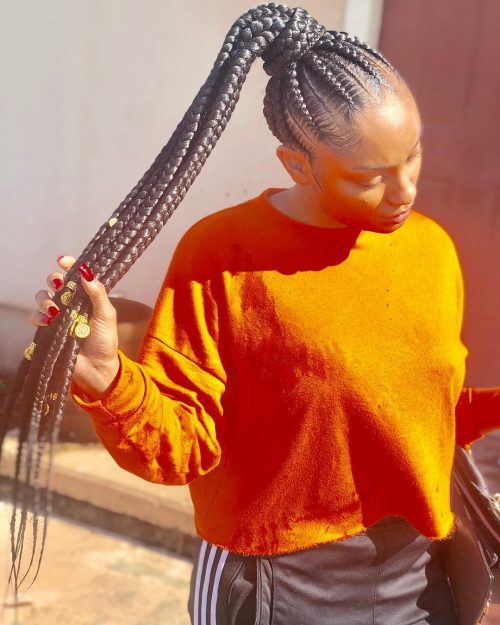  a casual yet creative braid running downwardly your dorsum volition teach you lot noticed without a dubiety 17 Hot Styles –  Braided Ponytail for Black Hair inwards 2019