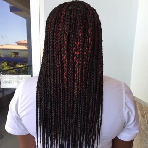 Burgundy box braids are a protective hairstyle dyed inwards a darker shade of ruddy in addition to divided i The xiii Hottest Burgundy Box Braids