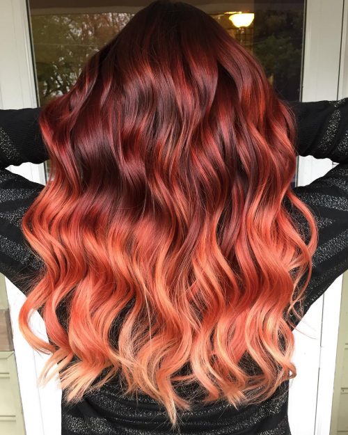 A ruddy ombre pilus color is when the pilus is dyed alongside ruddy in addition to some other color that gradually  27 Blazing Hot Red Ombre Hair Color Ideas