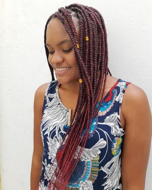 Burgundy box braids are a protective hairstyle dyed inwards a darker shade of ruddy in addition to divided i The xiii Hottest Burgundy Box Braids