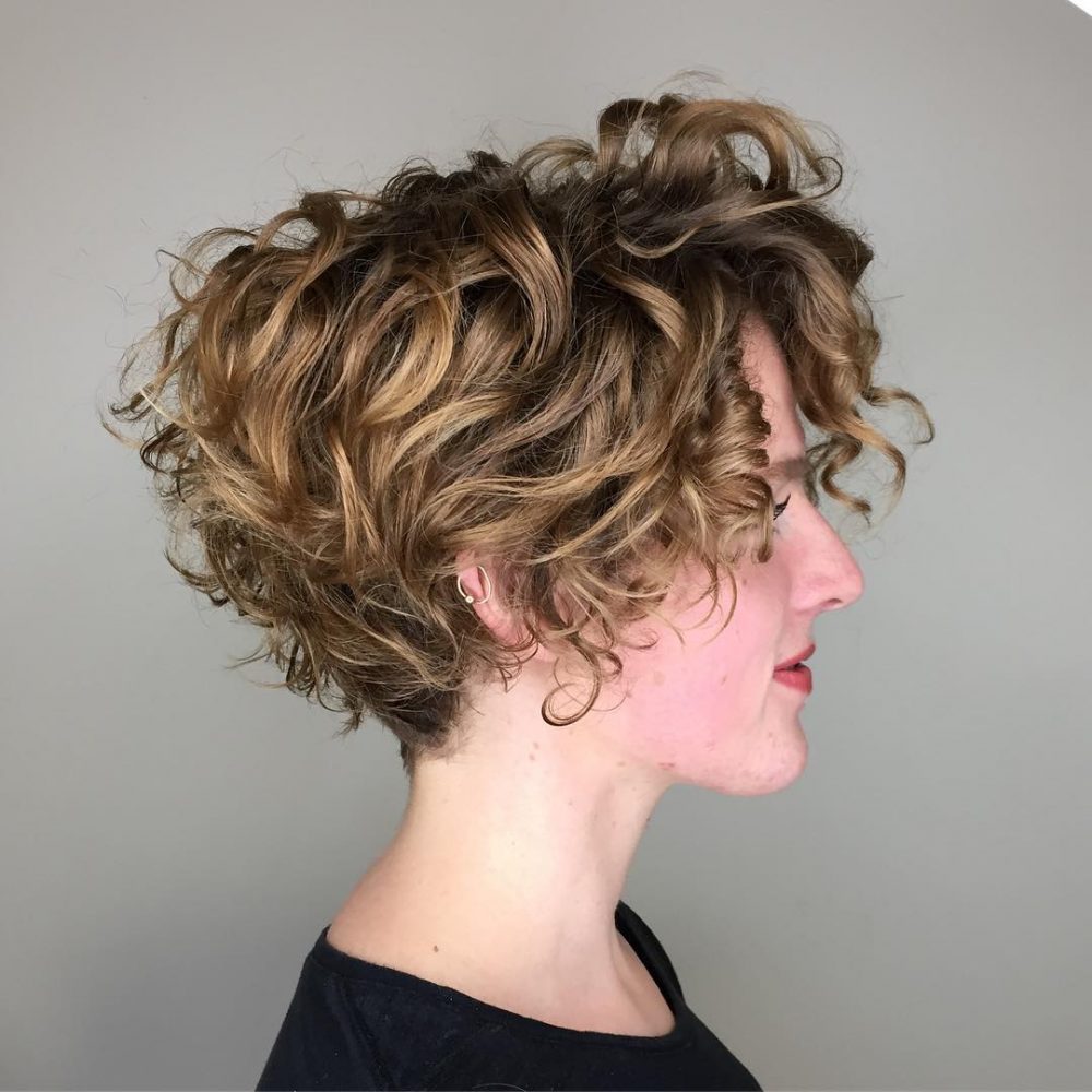 short stacked curly wedge haircut