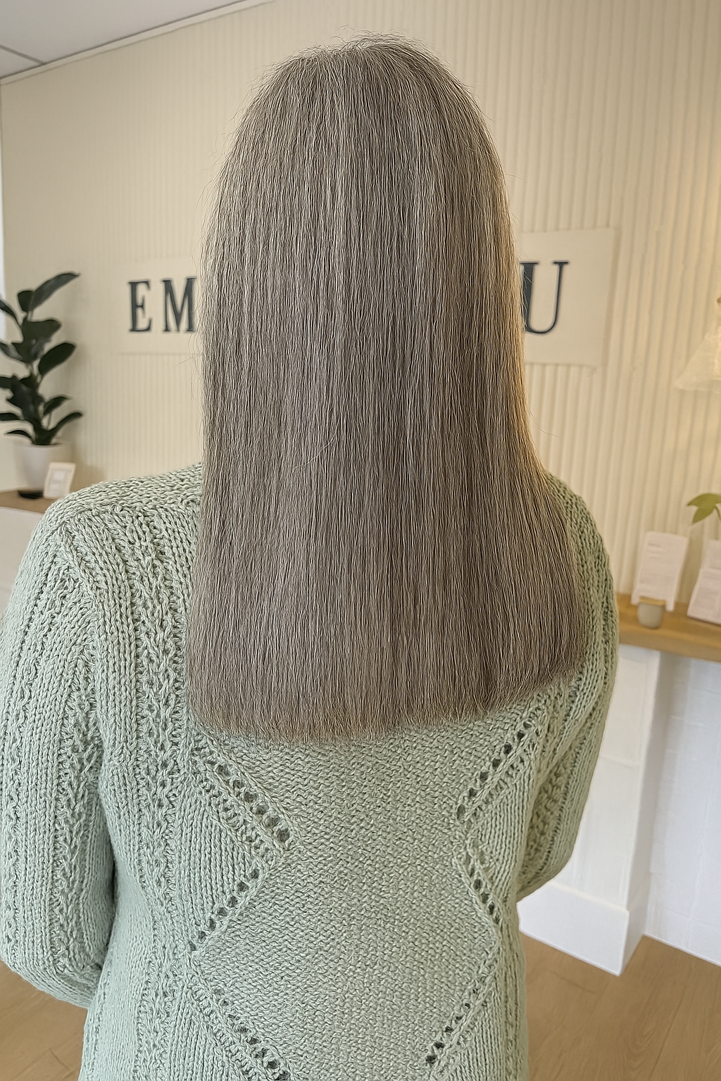 Sleek Long Blunt Cut with Subtle Gray Tones