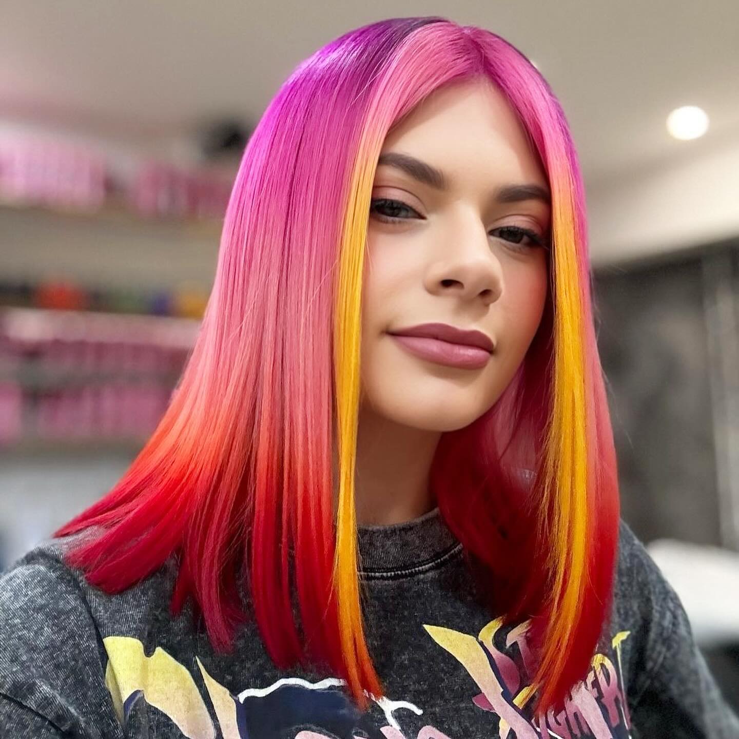 Bold Gradient Bob with Fiery Color Accents