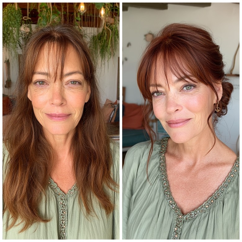 Chic Half-Up Textured Style with Soft Bangs