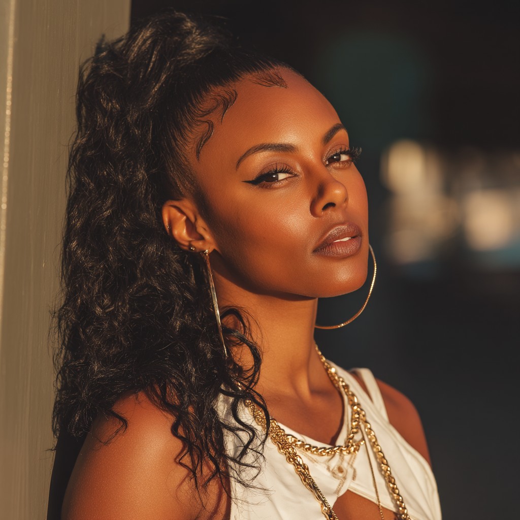 Trendy Half Up Half Down Curly Ponytail for Black Women