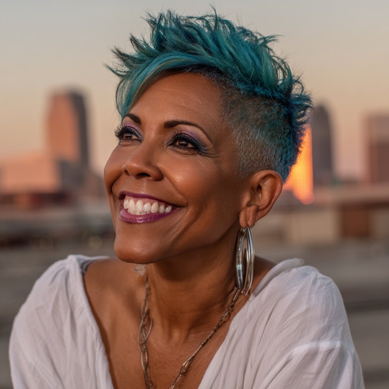 Bold Edgy Short Spiked Cut with Teal Highlights