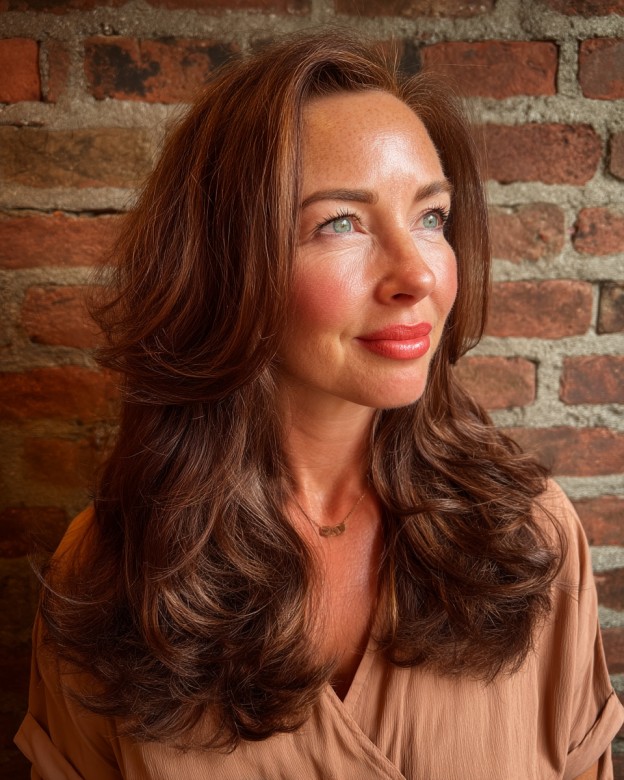 Voluminous Long Layers with Subtle Highlights