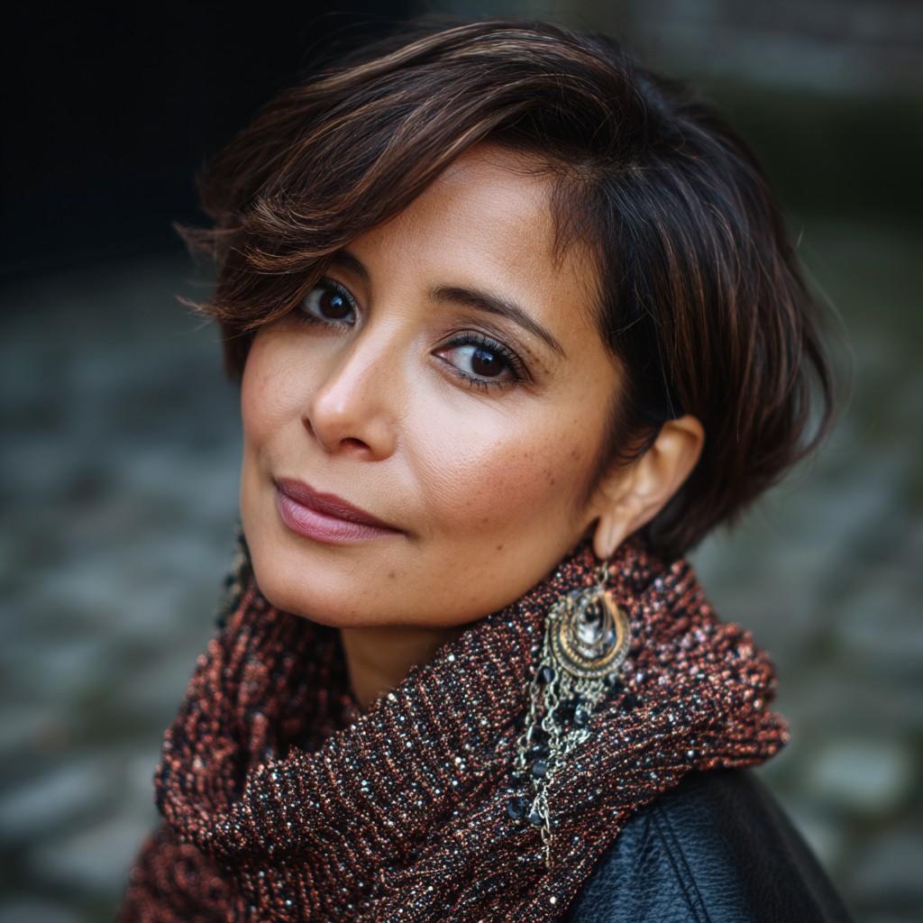 Stylish Brunette Pixie with Subtle Highlights