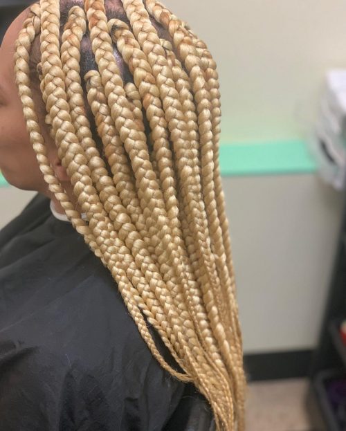 Blonde box braids are a protective braiding style characterized past times having a foursquare or box xv Blonde Box Braids That are Straight Fire