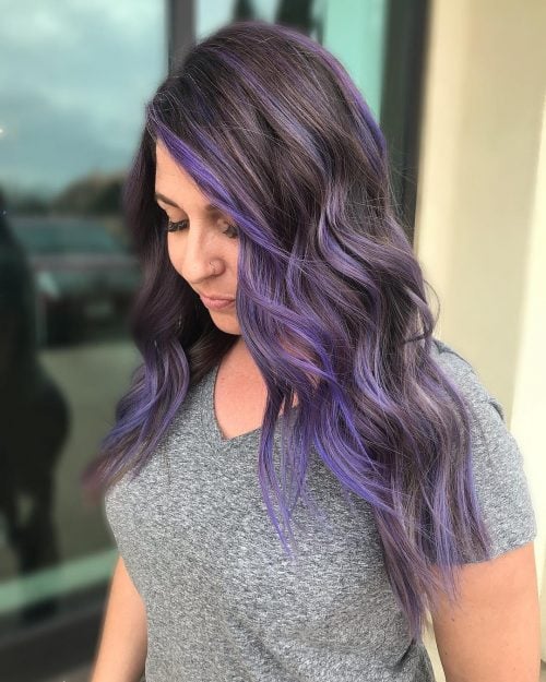 14 Perfect Examples Of Lavender Hair Colors   Lavender Highlights On Dark Brown Hair 500x625 