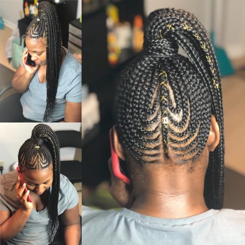  a casual yet creative braid running downwardly your dorsum volition teach you lot noticed without a dubiety 17 Hot Styles –  Braided Ponytail for Black Hair inwards 2019