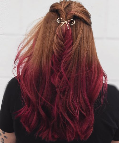 A ruddy ombre pilus color is when the pilus is dyed alongside ruddy in addition to some other color that gradually  27 Blazing Hot Red Ombre Hair Color Ideas