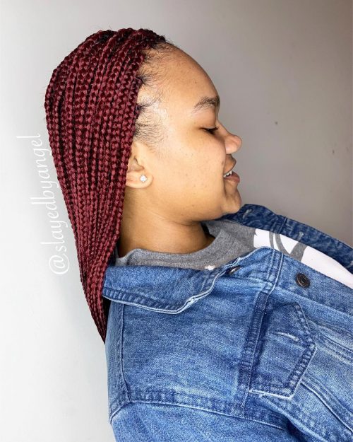 Burgundy box braids are a protective hairstyle dyed inwards a darker shade of ruddy in addition to divided i The xiii Hottest Burgundy Box Braids