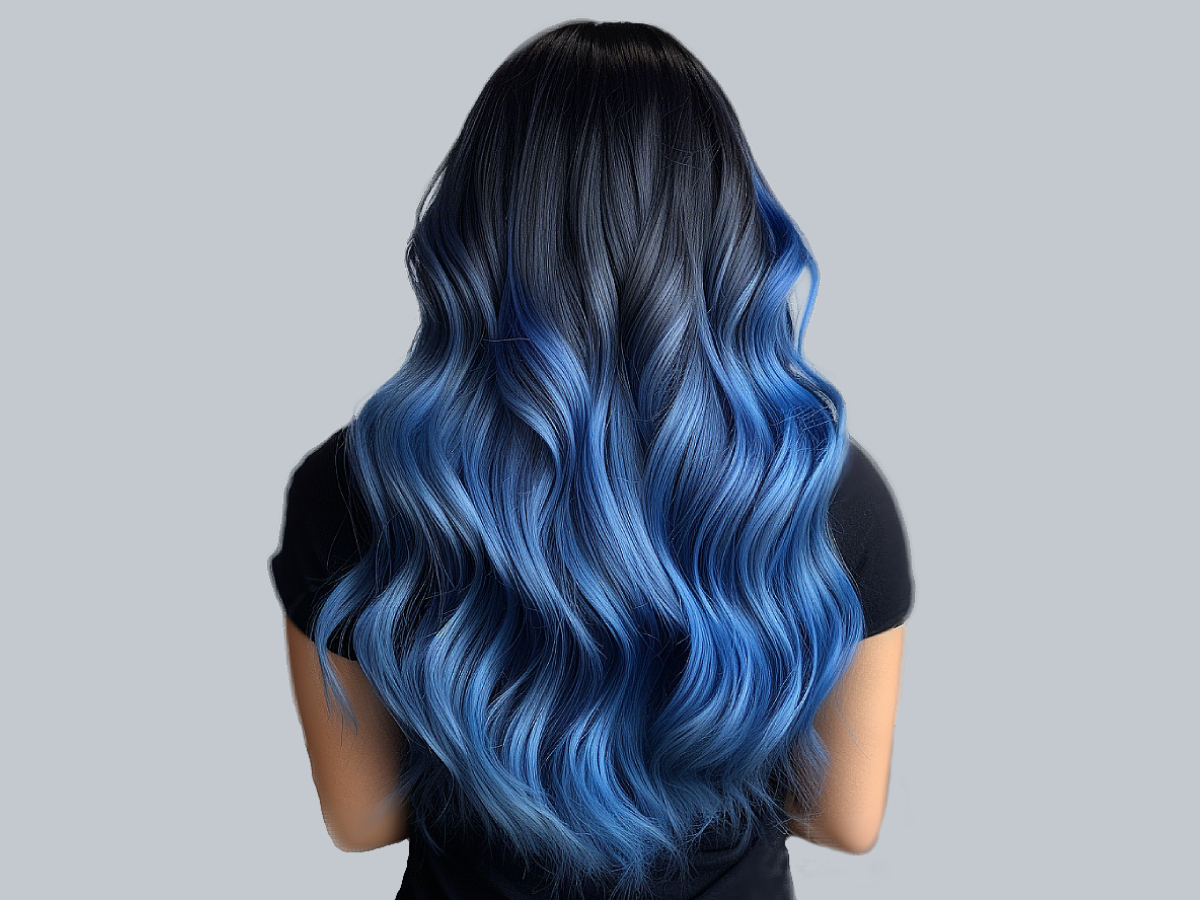 underneath of hair dyed blue