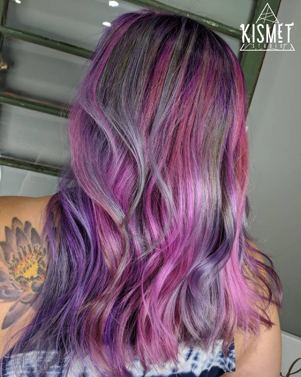 Silver hair with purple highlights