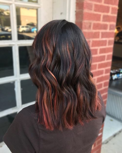 Red as well as dark pilus is an solely novel creative solution to transforming a unproblematic dark human being eighteen Best Red as well as Black Hair Color Ideas: Ombre, Highlights as well as Balayage