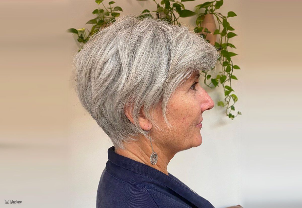 Image of Short bob hairstyle for oval face over 50