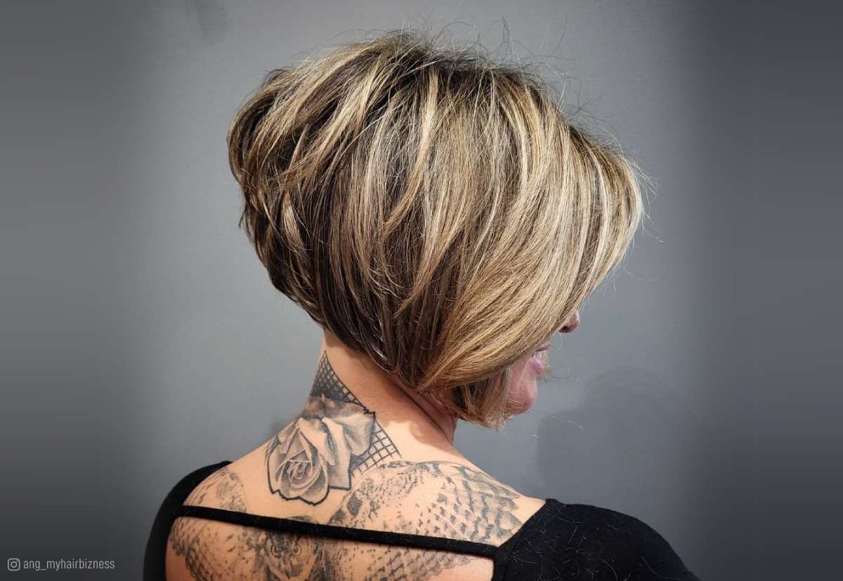 Image of Short inverted bob with tapered nape for oval face black female