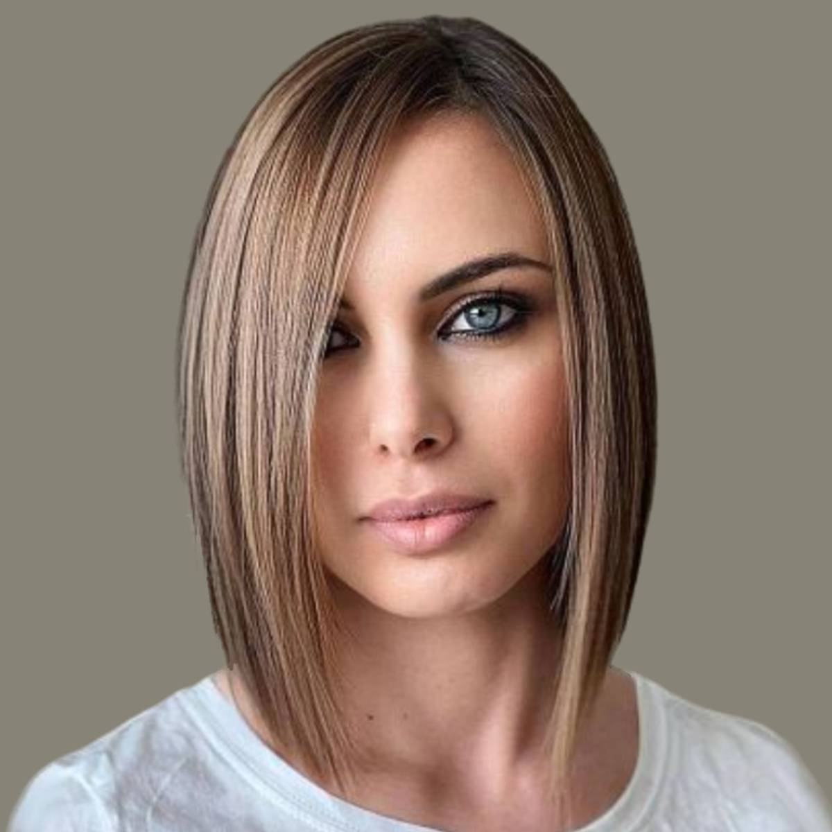 Image of Blunt cut lob with a graduated bob for fine hair