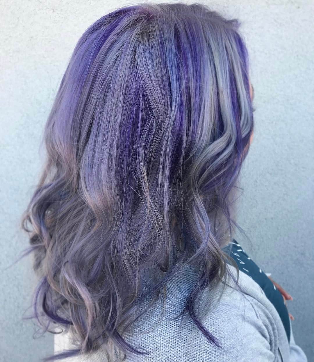 Silver hair with purple highlights