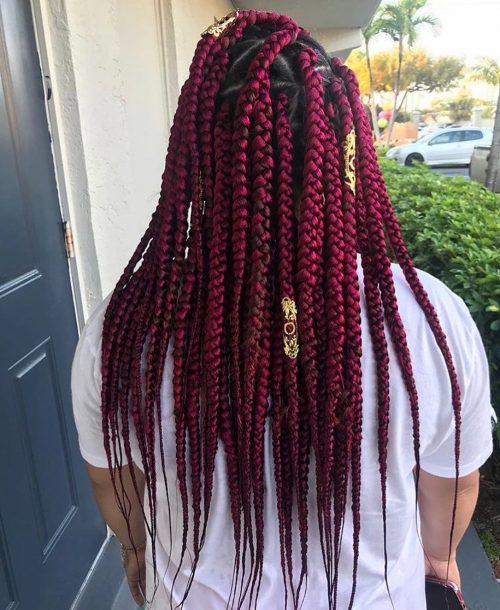 Burgundy box braids are a protective hairstyle dyed inwards a darker shade of ruddy in addition to divided i The xiii Hottest Burgundy Box Braids