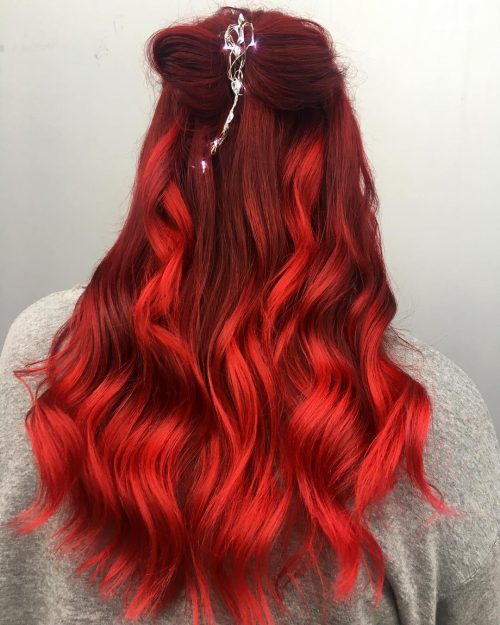 A ruddy ombre pilus color is when the pilus is dyed alongside ruddy in addition to some other color that gradually  27 Blazing Hot Red Ombre Hair Color Ideas